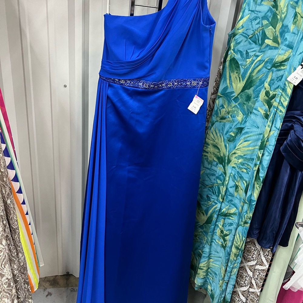 David's Bridal Royal Blue One-Shoulder Formal Dress Size 10